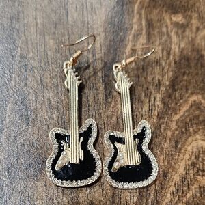 Gold and Black Guitar Earrings